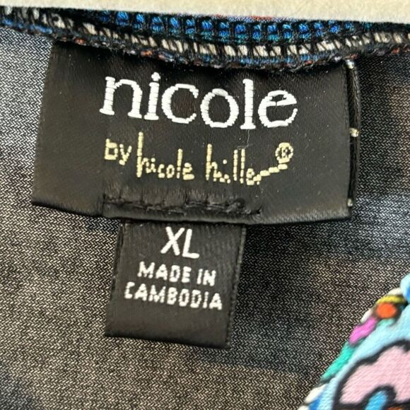 Nicole by Nicole Miller ring keyhole neck placed print bright on black sleeveles - Picture 12 of 14